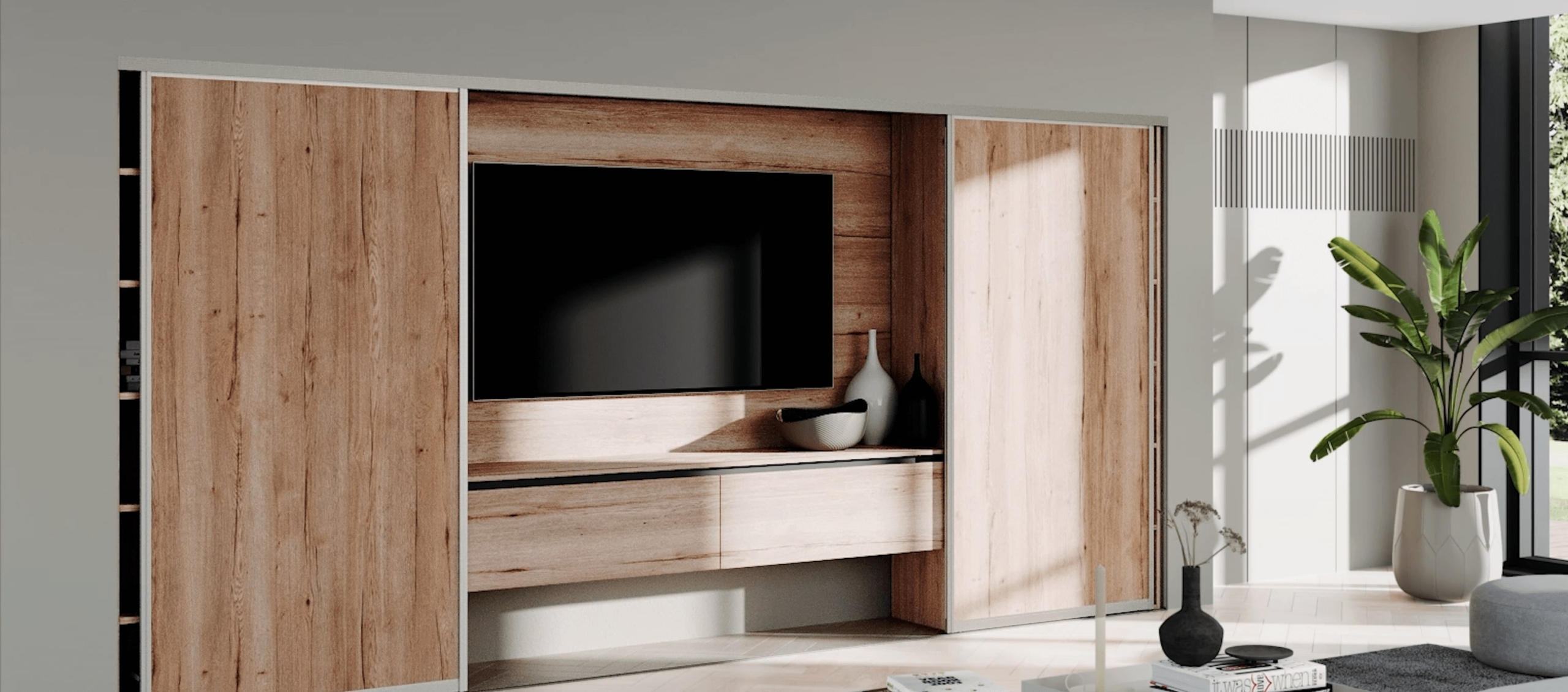 sliding doors option with wooden texture by highlux