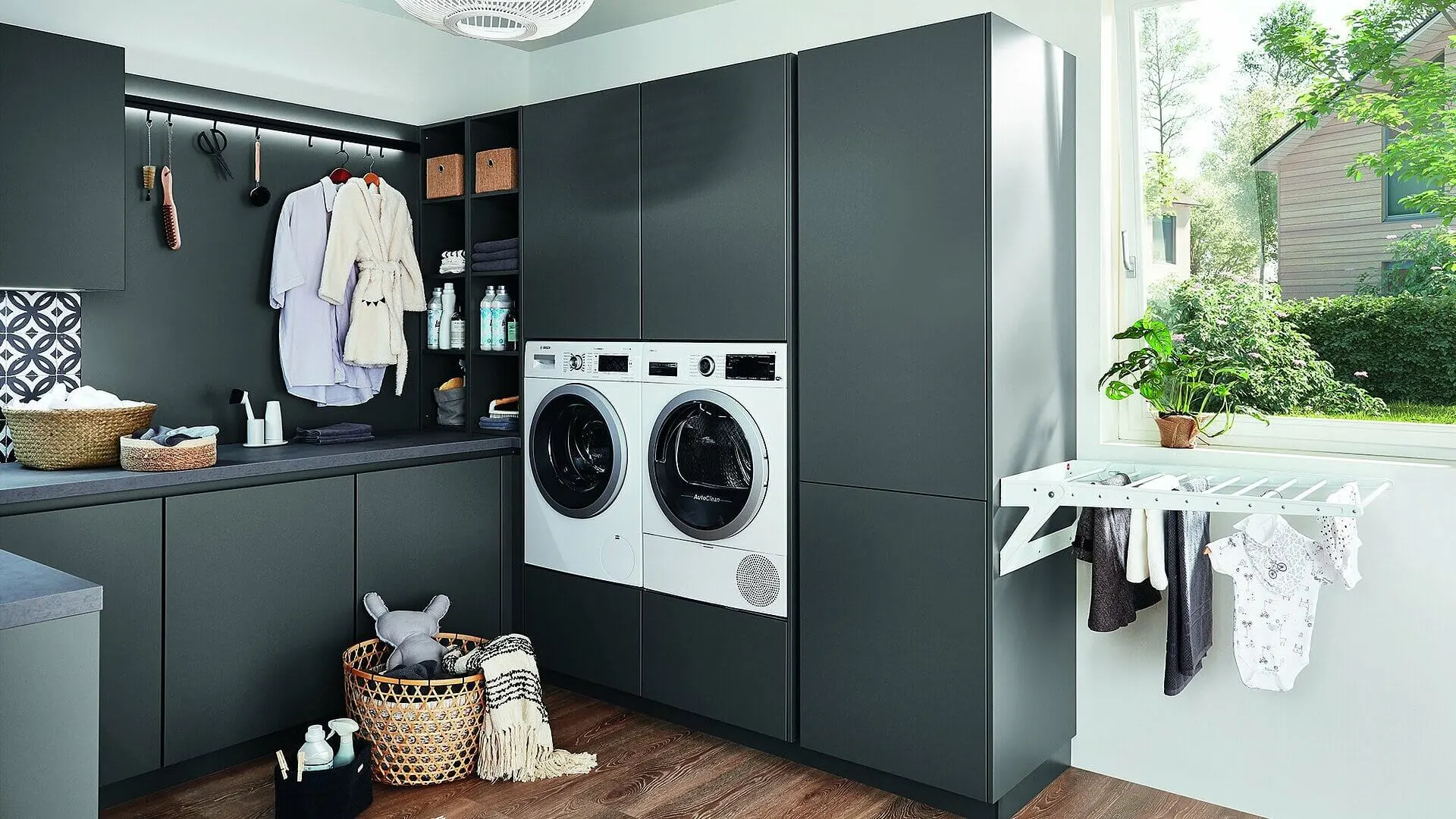 modern utility room with washer dryer by highlux