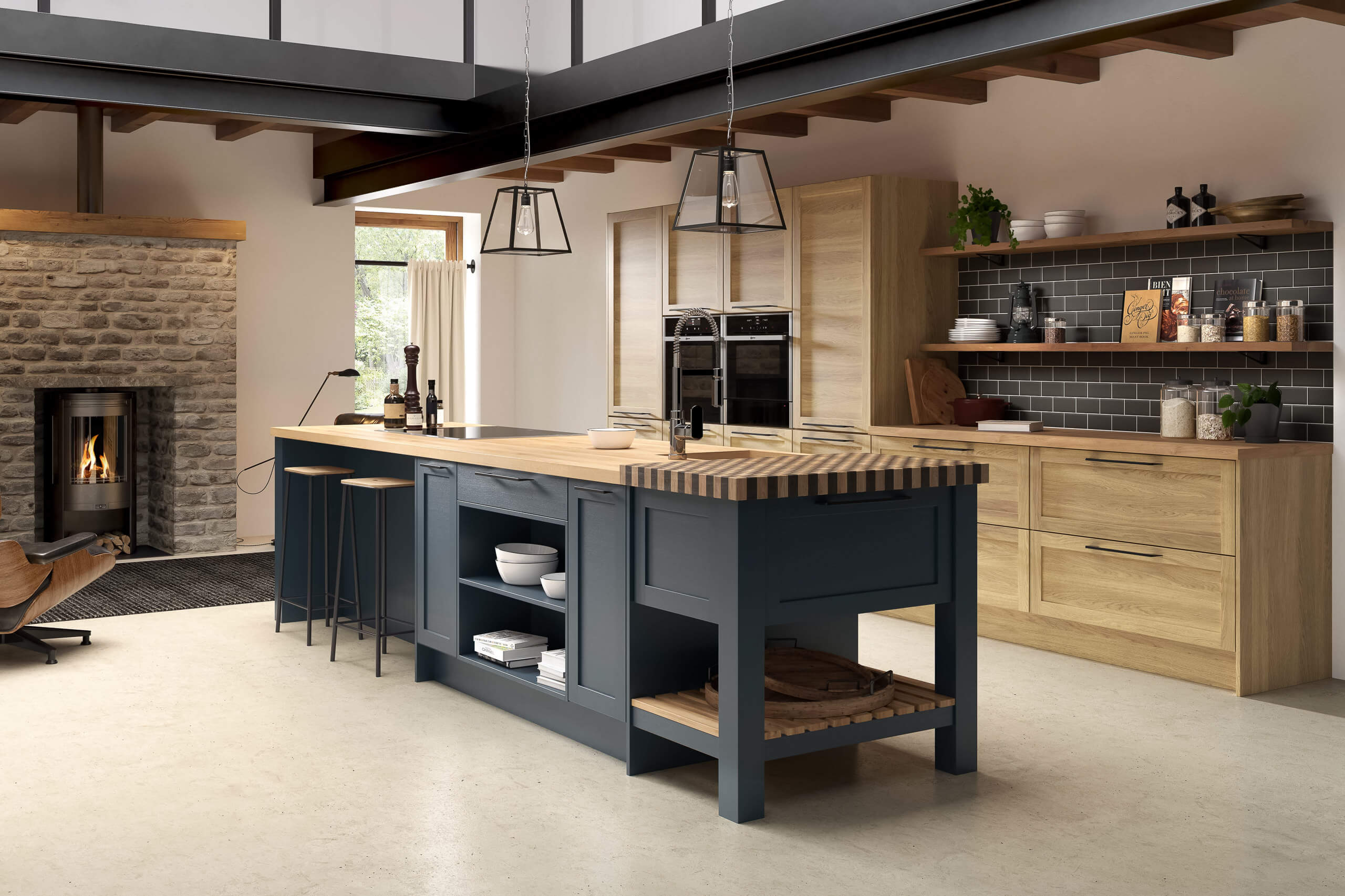 Traditional May Blue and Light Oak Bespoke kitchen with cabinets by Highlux