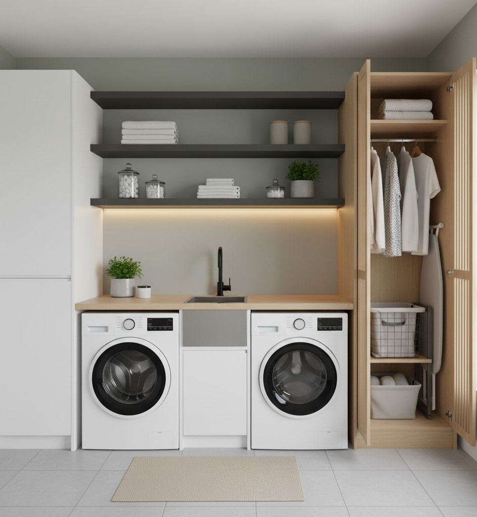 mimilastic utility room with integrated small wardrobe by Highlux