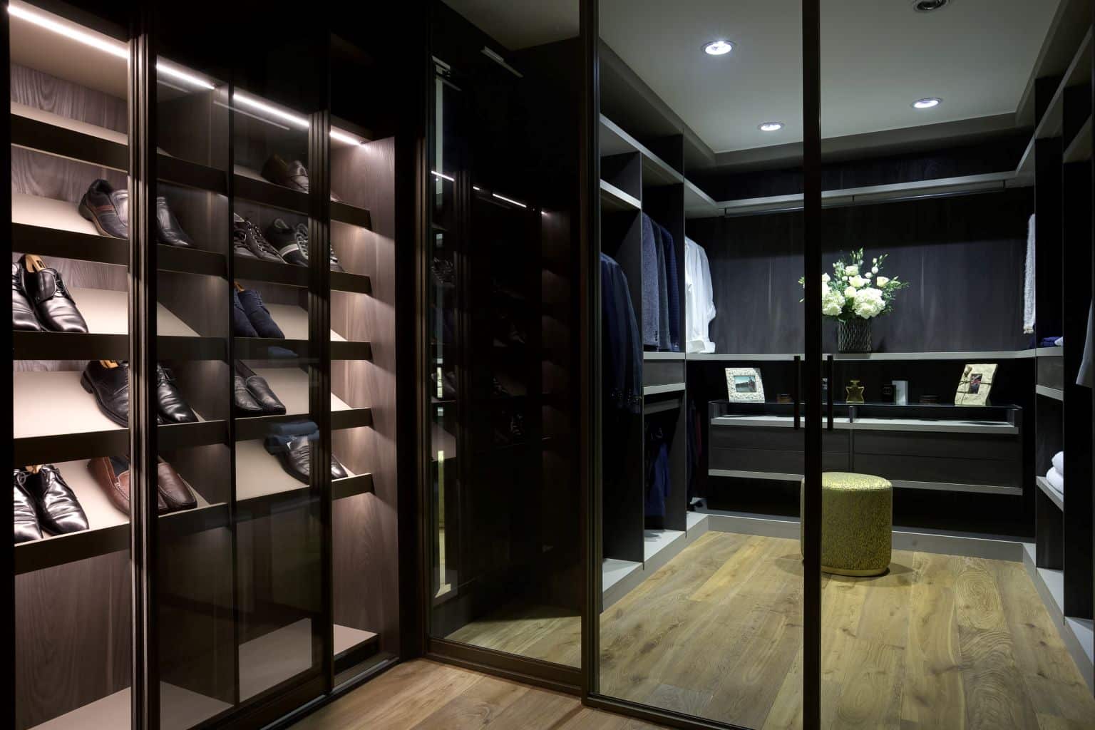 Walk-in wardrobe with smart lighting by Highlux